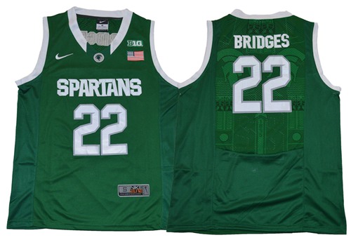 Spartans #22 Miles Bridges Green Authentic Basketball Stitched NCAA Jersey